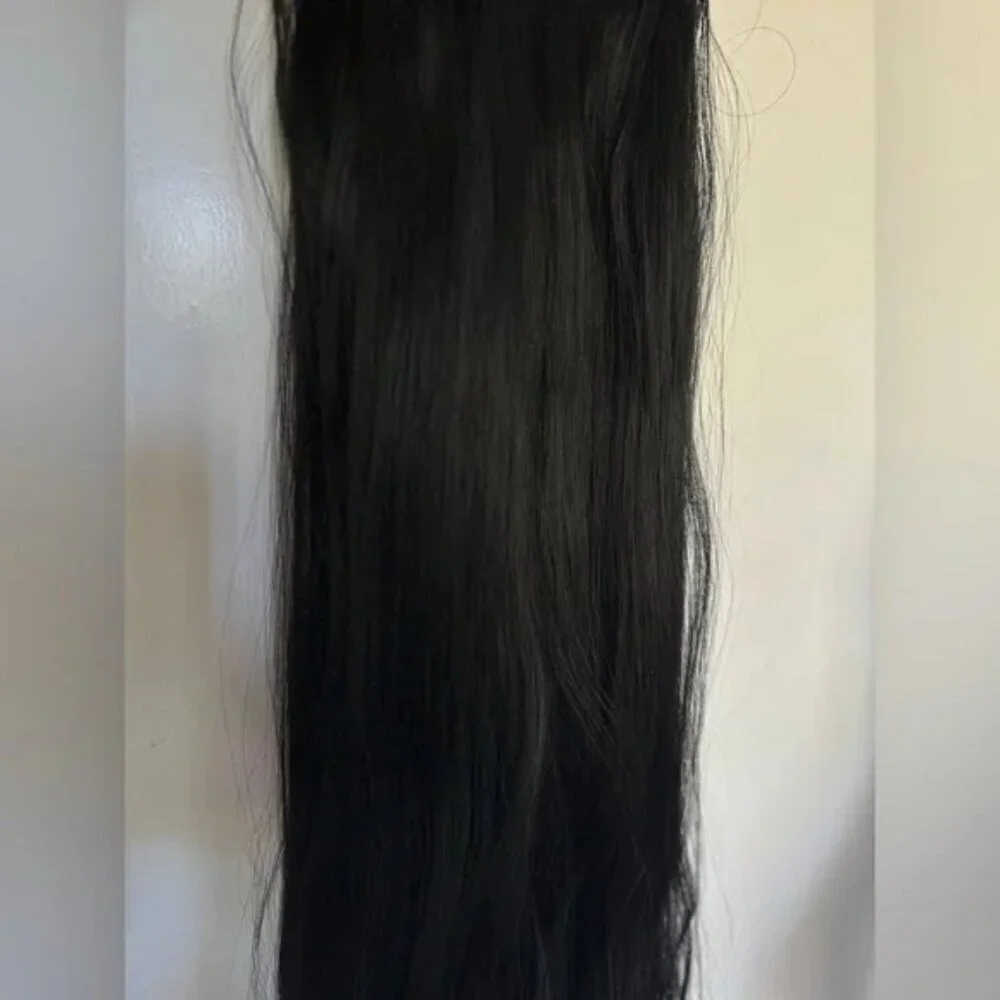 Black Clip in hair extensions - Human hair Blend